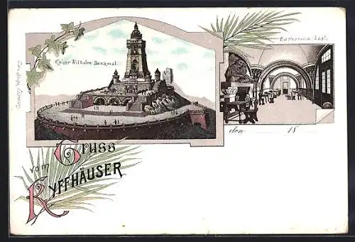 Lithographie Kyffhäuser, Kaiser Wilhelm-Denkmal, Barbarossa-Saal