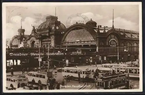 AK Dresden, Strassenbahn vor dem Hauptbahnhof