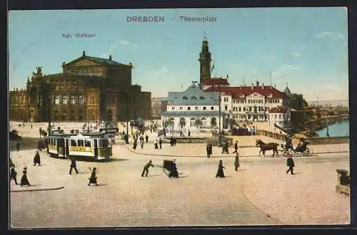 AK Dresden, Strassenbahn am Theaterplatz