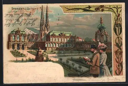 Lithographie Dresden, Der Zwinger mit Anlagen