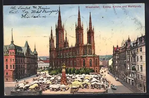 AK Wiesbaden, Evang. Kirche und Marktplatz