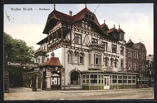 AK Dresden-Weisser Hirsch, Vorderansicht vom Hotel Kurhaus mit Eingang zum Kurbad