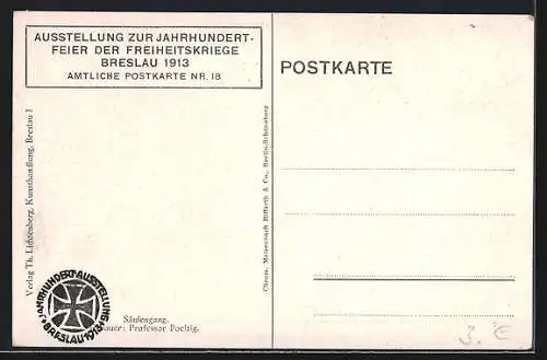 AK Breslau, Ausstellung zur Jahrhundertfeier der Freiheitskriege 1913, Säulengang und Ausstellungsgebäude