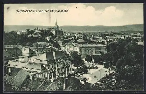 AK Teplitz Schönau / Teplice, Ortsansicht von der Stephanshöhe