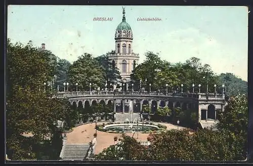 AK Breslau, Liebichshöhe mit Springbrunnen