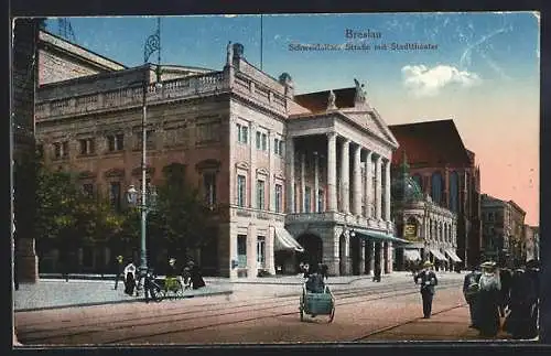 AK Breslau, Schweidnitzerstrasse mit Stadttheater