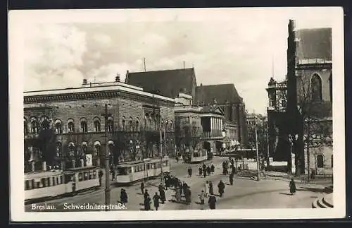 AK Breslau, Schweidnitzerstrasse mit Strassenbahn