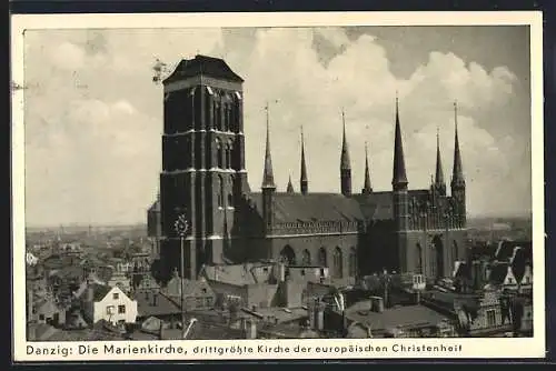 AK Danzig / Gdansk, Blick auf die Marienkirche