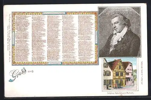 AK Friedrich Schiller mit seinem Geburtshaus in Marbach & Text