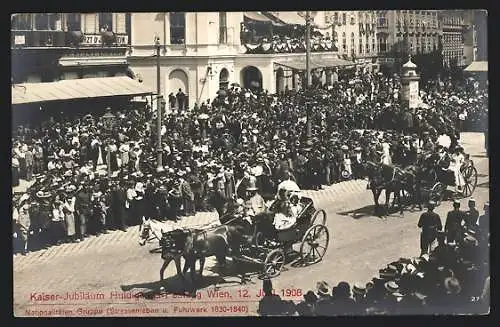 AK Kaiser-Jubiläums-Huldigungs-Festzug Wien 12. Juni 1908, Nationalitäten Gruppe (Strassenleben und Fuhrwerk 1830-1840)