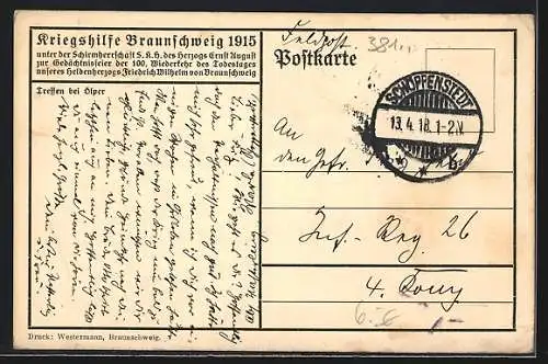 AK Schlacht bei Ölper, 100. Todestag von Herzog Friedrich Wilhelm von Braunschweig