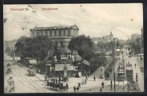 AK Hannover, Georgstrasse mit Strassenbahnen