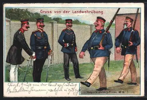 AK Landwehrübung, Soldaten der Landwehr in Uniform beim Exerzieren