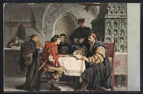 AK Martin Luther im Gespräch mit Studenten im Gasthof zum Bären in Jena, März 1522