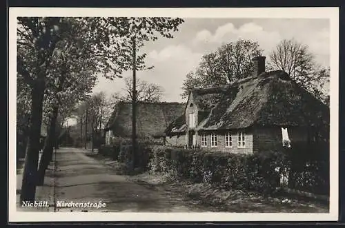 AK Niebüll, Kirchenstrasse mit Wohnhäusern