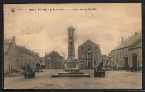 AK Surice, Place et Monument érigé 1921 en souvenir des fusillés-civils