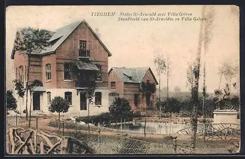 AK Tieghem, Standbeeld van St-Arnoldus en Villa Geleyn