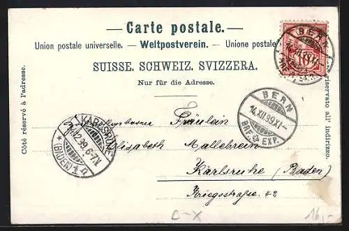 Lithographie Bern, Hotel Löwen / du Lion, Teilansicht mit Viadukt