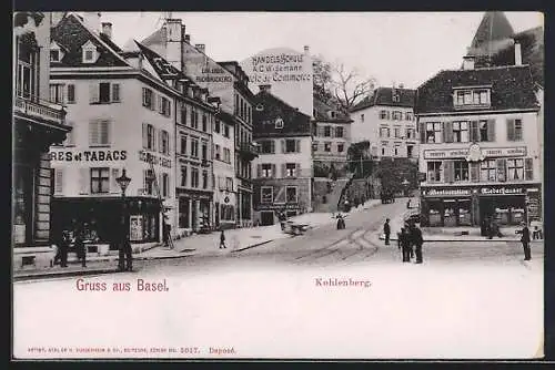 AK Basel, Strassenpartie am Kohlenberg, Restaurant Niederhauser