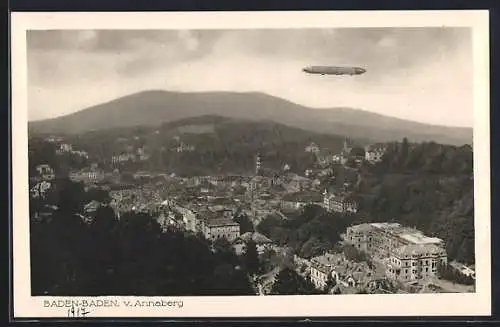 AK Baden-Baden, Panorama v. Annaberg mit Zeppelin