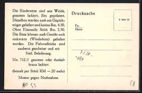 AK Coburg, Korbwaren für Fahrräder der Firma A. Wedel