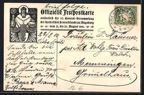 AK Augsburg, Festpostkarte der 57. General-Versammlung der Katholiken, Rotes Kreuz