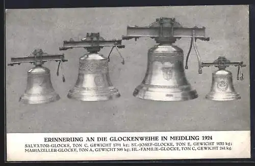 AK Wien-Meidling, Glockenweihe 1924, Salvator-Glocke, Mariazeller-Glocke