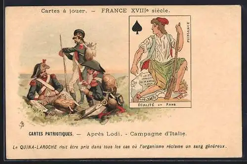 Lithographie Cartes Patriotiques, Apres Lodi, Campagne d`Italie, Soldaten beim Kartenspiel italienischer Feldzug