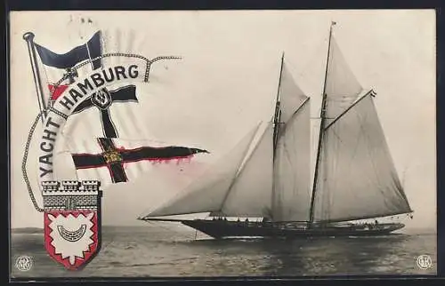 AK Yacht Hamburg, Reichskriegsfahne, Wimpel, Wappen