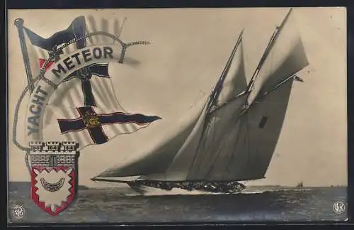 AK Yacht Meteor, Reichskriegsfahne, Wimpel, Wappen