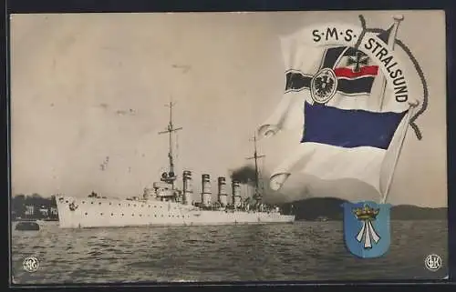 AK Kriegsschiff S.M.S. Stralsund, Wappen, Flaggen