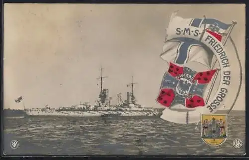 AK Kriegsschiff S.M.S. Friedrich der Grosse, Flaggen und Wappen