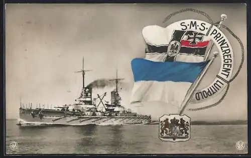 AK Kriegsschiff S.M.S. Prinzregent Luitpold, Wappen und Reichskriegsflagge