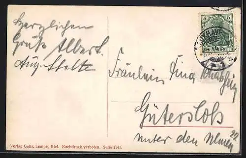 AK Kriegsschiff S.M.S. Oldenburg beim Verlassen des Hafens, Reichskriegsflagge und Flagge Oldenburgs