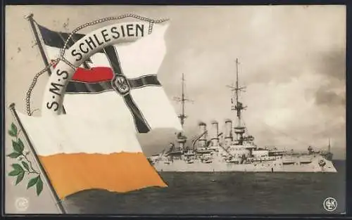 AK Kriegsschiff SMS Schlesien, Reichskriegsflagge