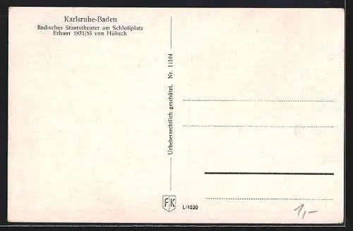 AK Karlsruhe-Baden, Badisches Staatstheater am Schlossplatz