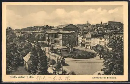 AK Gotha, Arnoldiplatz mit Hoftheater und Strassenbahn