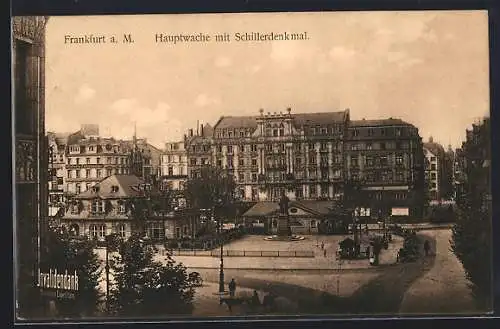 AK Frankfurt a. M., Hauptwache mit Schillerdenkmal