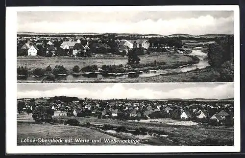 AK Löhne-Obernbeck, Teilansicht mit Werre und Wiehengebirge