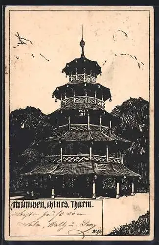 Künstler-AK München-Schwabing, Chinesischer Turm