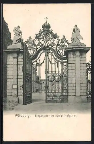 AK Würzburg, Eingangstor im königlichen Hofgarten