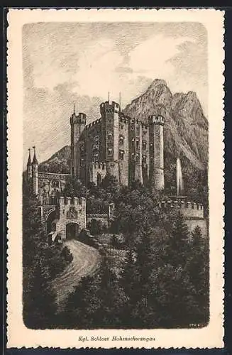 Künstler-AK Hohenschwangau, Königliches Schloss