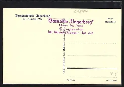 AK Neustadt /Sa., Gasthaus Ungerberg, Bes. Fritz Thomas, Eingang