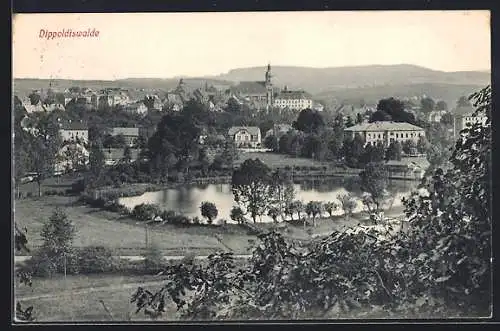 AK Dippoldiswalde, Blick über die Parkanlagen auf die Stadt