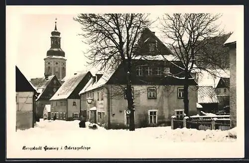 AK Geising i. Osterzgebirge, Strassenpartie im Winter