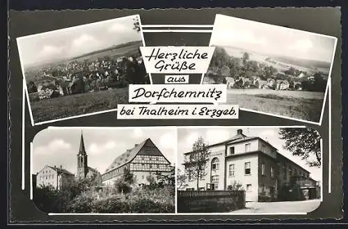 AK Dorfchemnitz bei Thalheim., Kirche, Turnerheim und Teilansichten