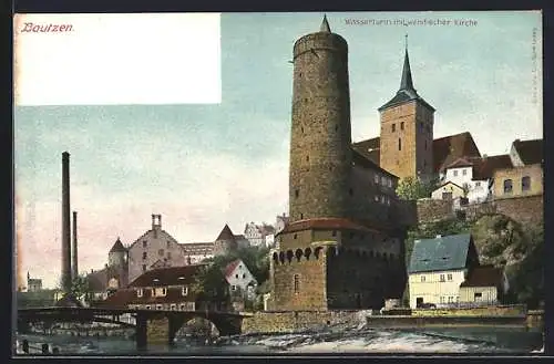 AK Bautzen, Wasserturm mit wendischer Kirche