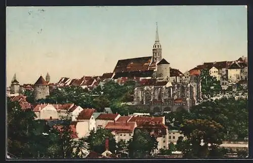 AK Bautzen, Kirche und Burg, Panorama vom Schützenhaus gesehen