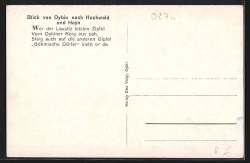 AK Oybin /Lausitz, Blick nach Hochwald und Hayn mit Strassenpartien