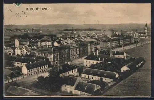 AK C. Budejovice, Ortsansicht aus der Vogelschau